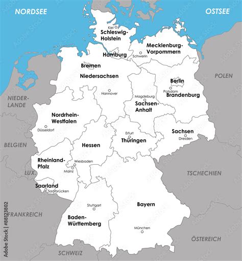 Deutschland Karte Bundesländer Landeshauptstädte Hauptstadt Stock ...