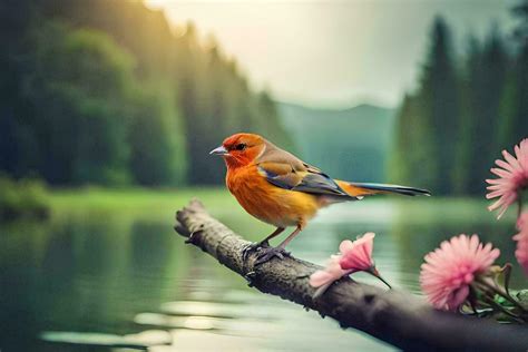 photo wallpaper the sky, flowers, bird, lake, water, nature, birds, nature,. AI-Generated ...