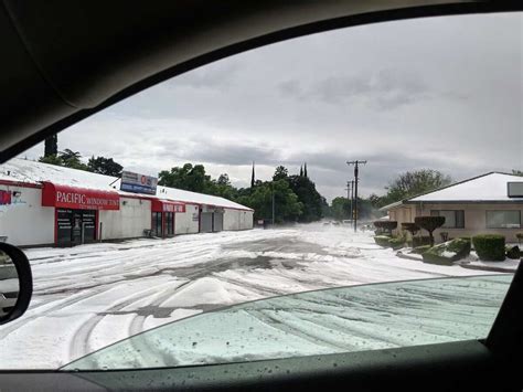 So much hail fell in Stockton, it looked like the ground was covered ...