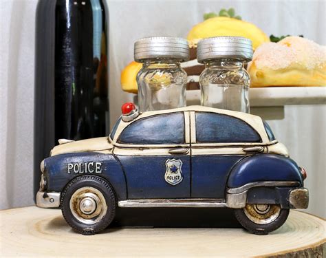 Vintage Blue Police Patrol Car Figurine Holder And Salt Pepper Shakers– Ebros Gift