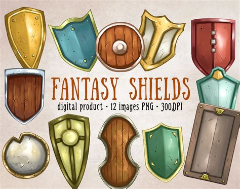 Fantasy Shields Clipart, Dnd Shields Armor Clipart, Medieval Crest Shield Scrapbooking, Dnd ...