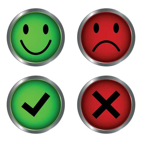 Glossy Happy And Sad Faces, True And False Check Mark, Tick And Cross ...