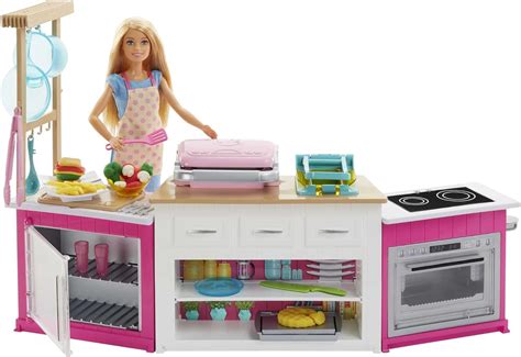 Barbie Ultimate Kitchen Playset with Doll, Lights & Sounds, Food Molds ...