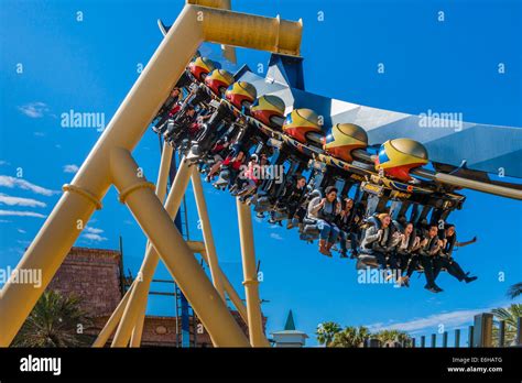 Park guests riding Montu roller coaster at Busch Gardens in Tampa ...