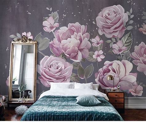 Custom Floral Wallpaper Roll Wall Mural Wallpaper Peel and - Etsy