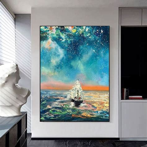 Night Starry Sea Sky Oil Painting on Canvas Colorful Night Sky - Etsy