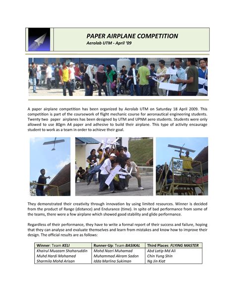 Paper Airplane Competition News Apr 09 - A paper airplane competition ...