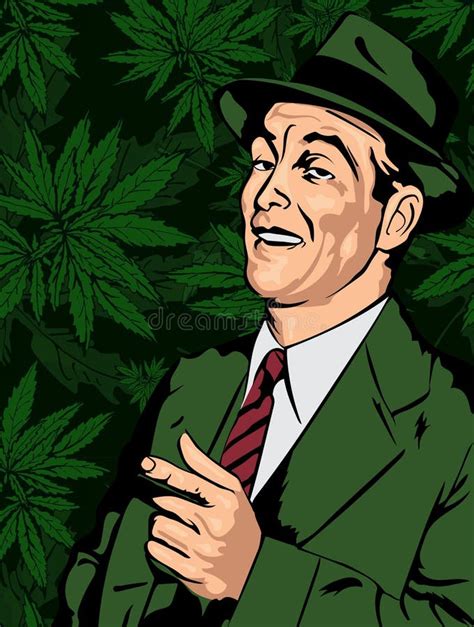 Retro Man Have Fun and Point the Finger, Cannabis Leafs Background, Vector Image Stock Vector ...
