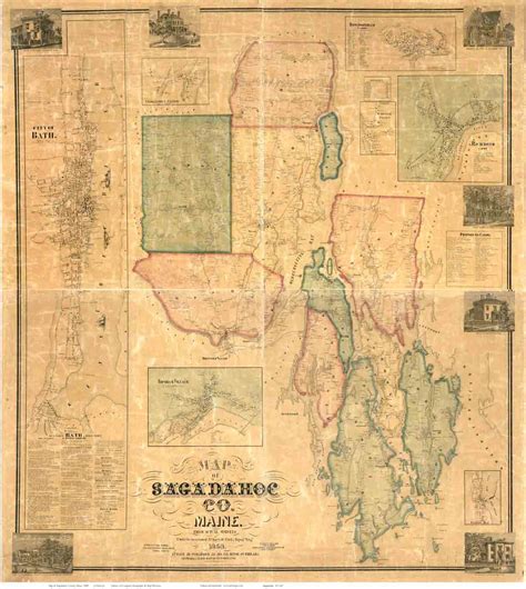 Map of Sagadahoc County, ME 1858 - Print of Wall Map