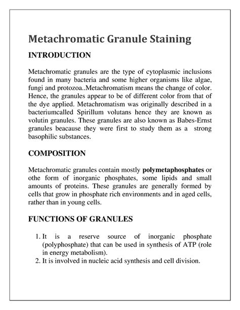 Doc Metachromatic Granule Staining - Metachromatic Granule Staining INTRODUCTION Metachromatic ...