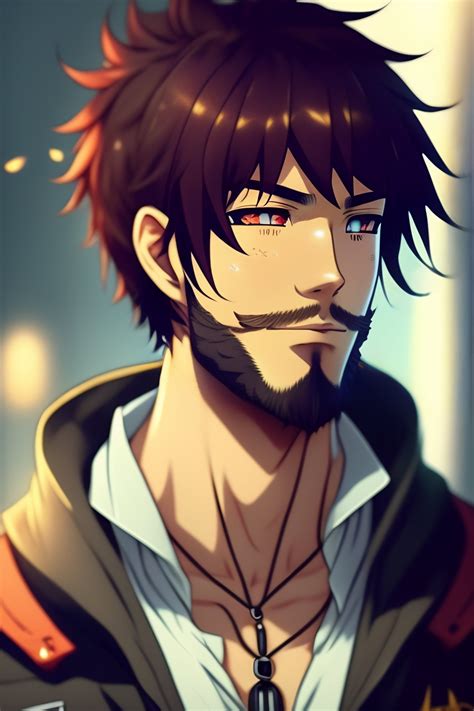 Lexica - Cute anime man with messy hair and short beard