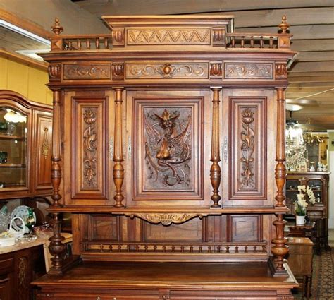 Exquisite French Antique Walnut Henry II Buffet / Sideboard Cabinet with Hutch - 1800-1899