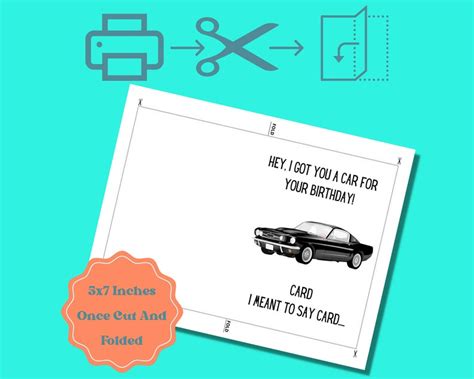 Instant Download Birthday Card, Funny Car Lover Birthday Card, Birthday ...