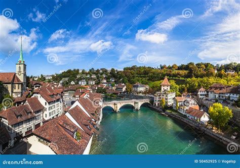 View of Berne Old Town on the Bridge Stock Image - Image of roof, green ...