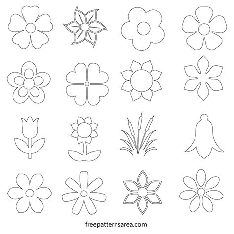 Flower Silhouette Vector and Outline Templates - FreePatternsArea