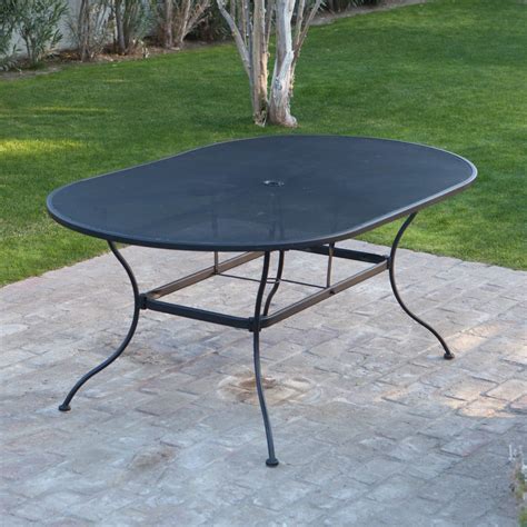 Belham Living Stanton 42 x 72 in. Oval Wrought Iron Patio Dining Table by Woodard - Textured ...