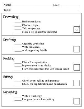 Writing Process Checklist Worksheet | Writing process checklist, Writing process, Writing ...