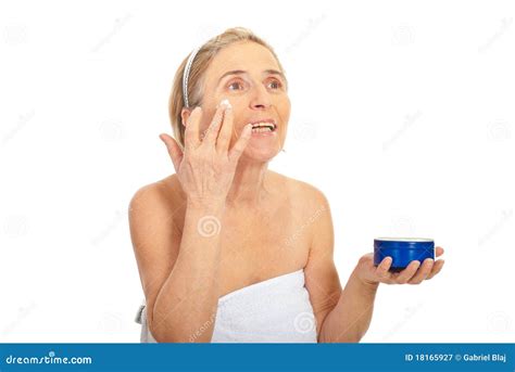 Older Woman Apply Skin Care Cream Stock Image - Image of healthy, portrait: 18165927