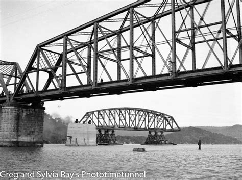 First span of the new Hawkesbury River Bridge being floated into position, September 15, 1944 ...