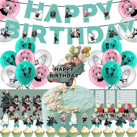 Buy Birthday Party Decoration Favors Anime Supply Set with Happy Birthday Banner, Cake Toppers ...