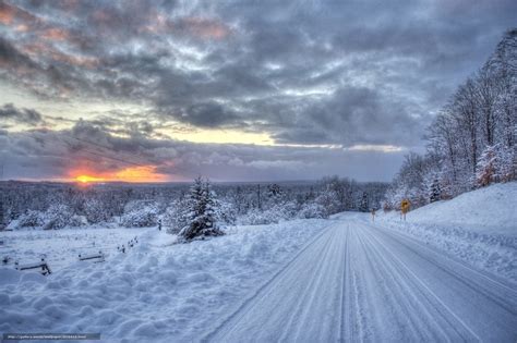 Descargar gratis puesta del sol, invierno, árboles, carretera Fondos de escritorio en la ...