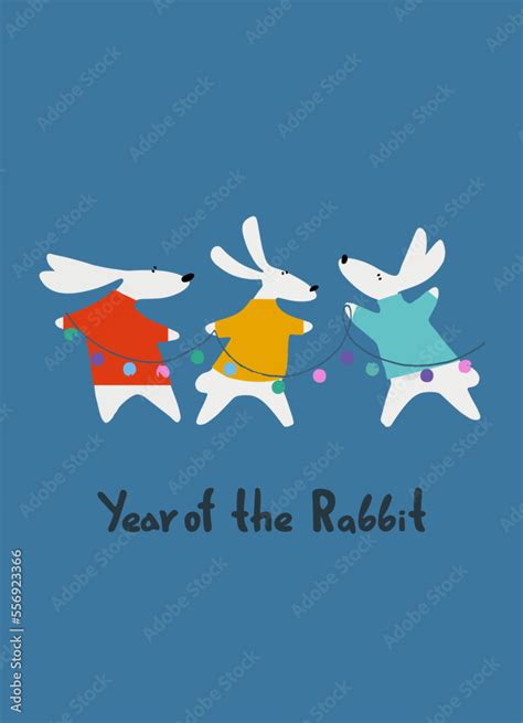 Year of the rabbit greeting card with Water Rabbit, zodiac animal for 2023. Funny Chinese ...