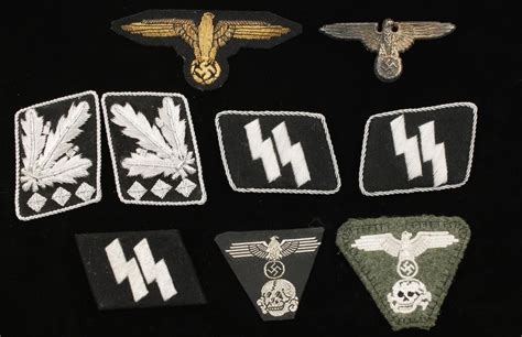 German WWII 7 Waffen SS Cloth & Insignia Grouping