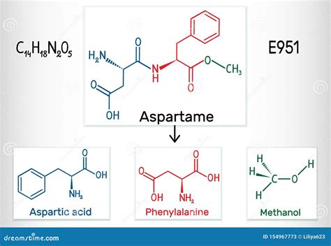 Aspartame, Aspartic Acid, Phenylalanine, Methanol Molecule. Sugar ...