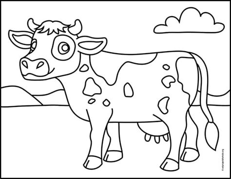 Easy How to Draw a Cow Tutorial and Cow Coloring Page