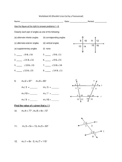 Parallel Lines And Transversals Worksheet 3-1