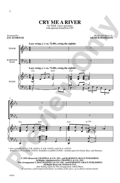 Cry Me a River: TBB Choral Octavo: Arthur Hamilton - Digital Sheet Music Download