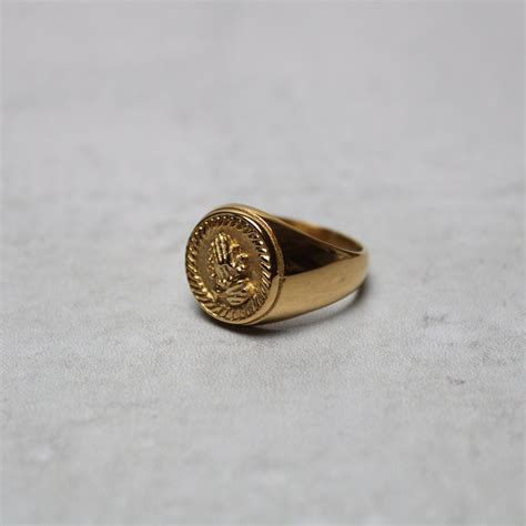 Gold Praying Hands Signet Ring Stainless Steel 7-12 / Engraved Signet ...