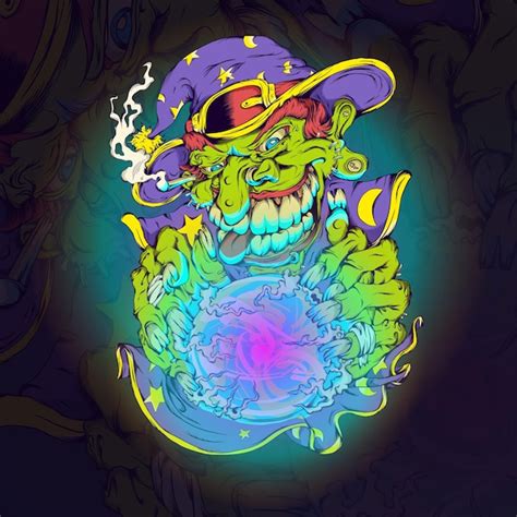 Premium Vector | Halloween witch monster, witch with light bulb power