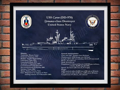 USS Caron DD-970 Drawing, Spruance Class Destroyer Drawing, Uss Caron ...