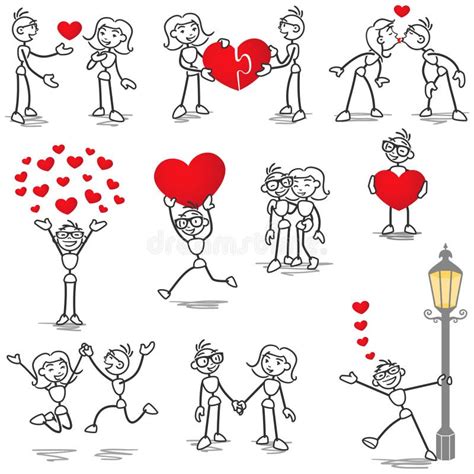 Stickman Stick Figure in Love Couple Heart Kiss Stock Vector ...