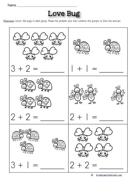 Addition 0-5 Worksheets: February — Kindergarten Kiosk | Math addition worksheets, Kindergarten ...