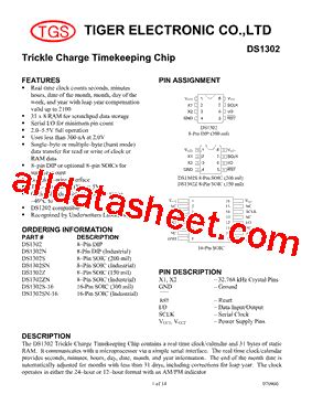 DS1302 Datasheet(PDF) - Tiger Electronic Co.,Ltd