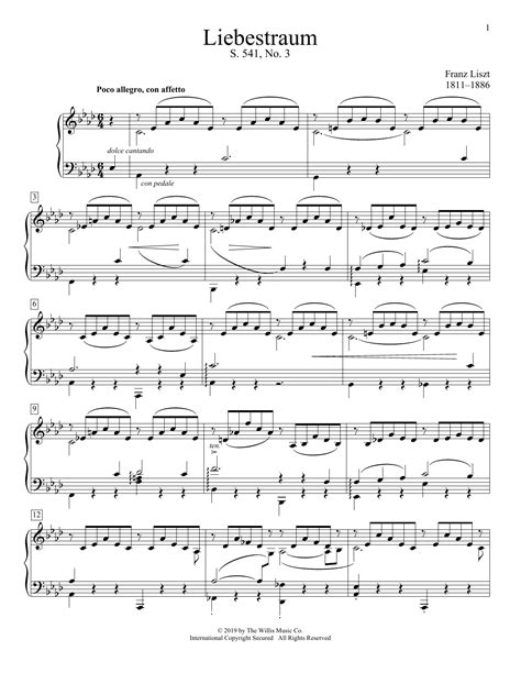 Franz Liszt "Liebestraum No. 3 (Dream Of Love)" Sheet Music Notes ...