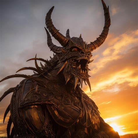 Premium Photo | A statue of a demon with horns on its head ai