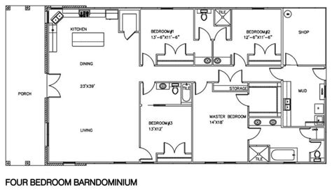 Barndominium floor plans with shop 4 bedroom design ideas | Pole barn ...