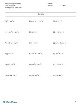 Simplify Pythagorean Identities | Skills Practice by Brian McLogan