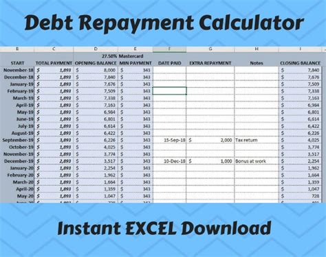 Debt Repayment Calculator / Tracker EXCEL Instant digital | Etsy