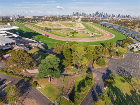 Image of Aerial view of a horse racing track with carparking in front ...