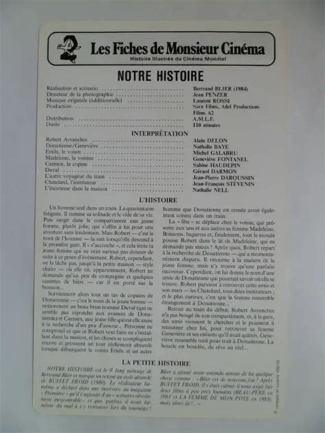 CARTE FICHE CINEMA 1984 NOTRE HISTOIRE Alain Delon Nathalie Baye Michel ...