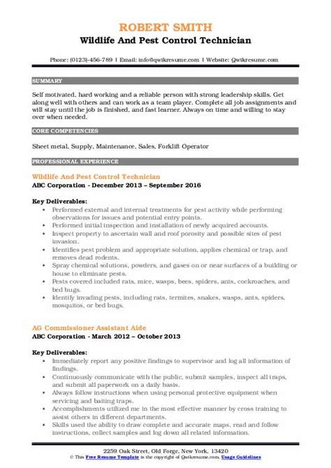 Pest Control Technician Resume Samples | QwikResume