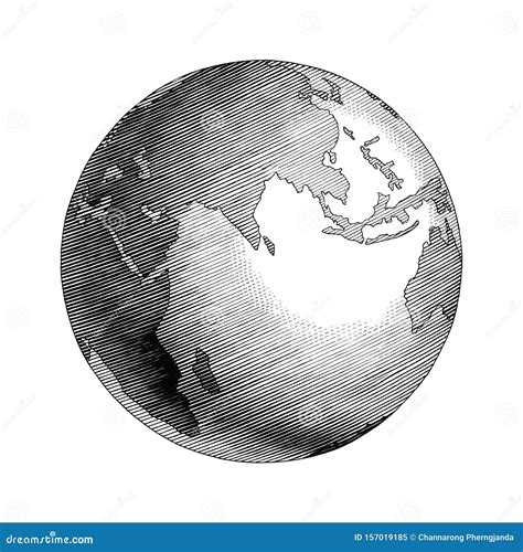 Antique Globe Hand Drawing Vintage Style Black And White Clip Art Isolated On White Background ...