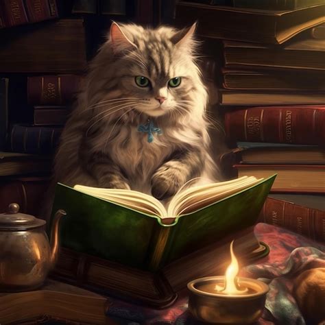 Premium AI Image | A Cute Cat Reading a Book