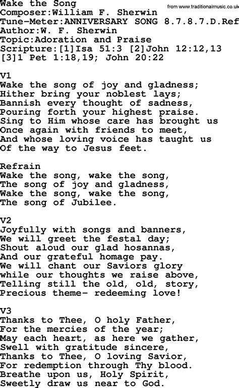 Adventist Hymn: Wake The Song - Christian Song lyrics, with PDF