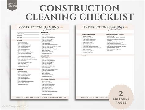 Construction Cleaning Checklist, Editable House Cleaning Checklist, Professionally designed F ...