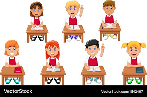 Funny students cartoon learning Royalty Free Vector Image